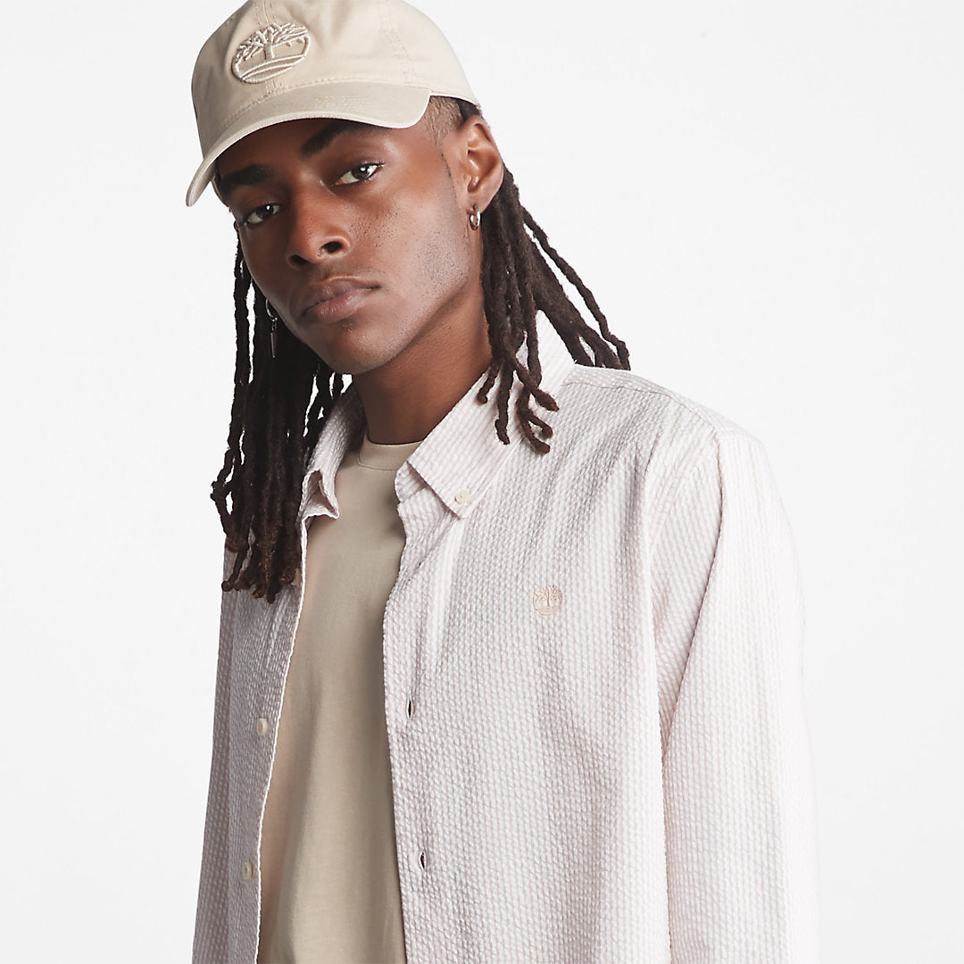 Timberland Mens Striped Seersucker Shirt for Men in Light Pink