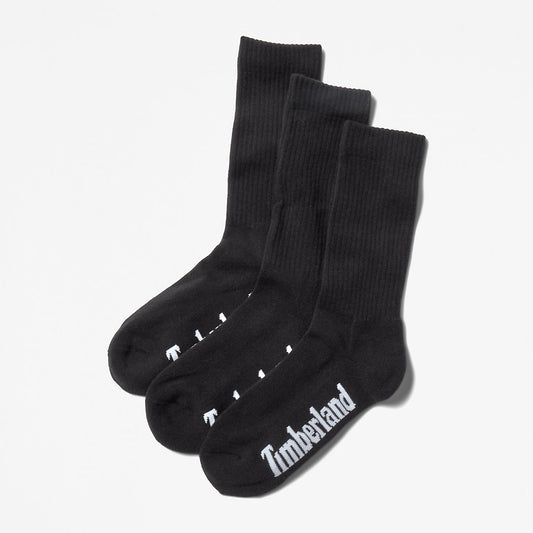 Timberland Mens Stratham 3-Pack Crew Sport Socks for Men in Black