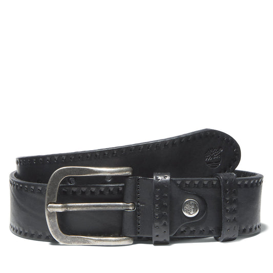 Timberland Mens Embossed Leather Belt for Men in Black
