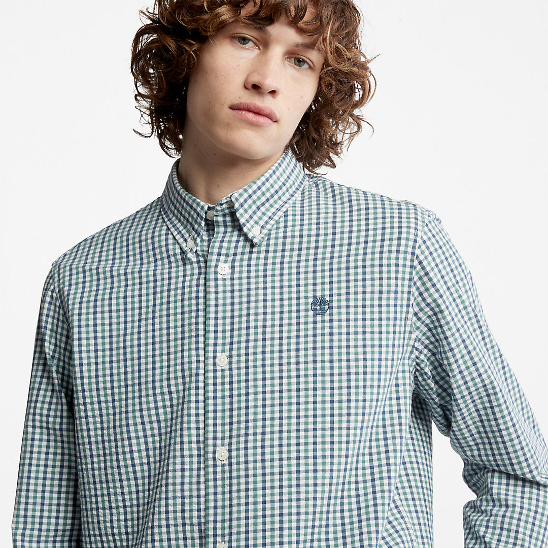 Timberland Mens Seersucker Gingham Shirt for Men in Green