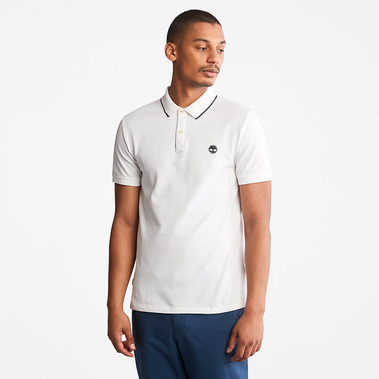 Timberland Mens Millers River Print-Collar Polo Shirt for Men in White