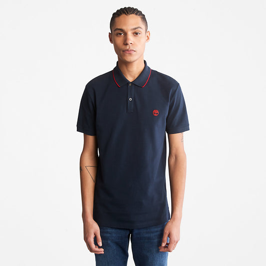 Timberland Mens Millers River Print-Collar Polo Shirt for Men in Navy