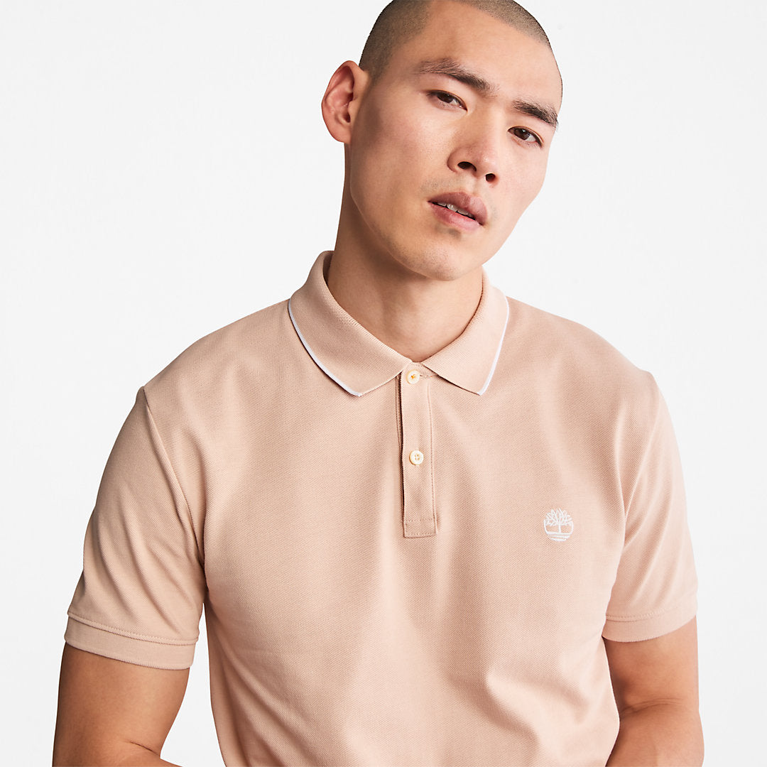 Timberland Mens Millers River Print-Collar Polo Shirt for Men in Light Pink