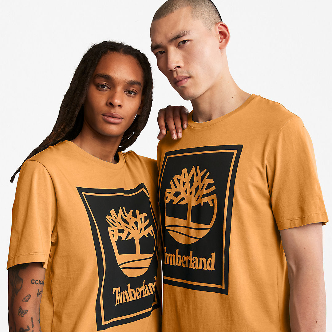Timberland Mens Stack Logo T-Shirt for Men in Orange/Black