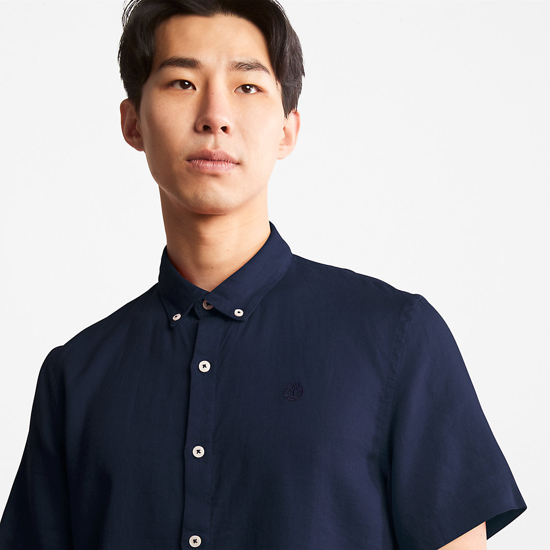 Timberland Mens Mill River Short-sleeve Linen Shirt for Men in Navy