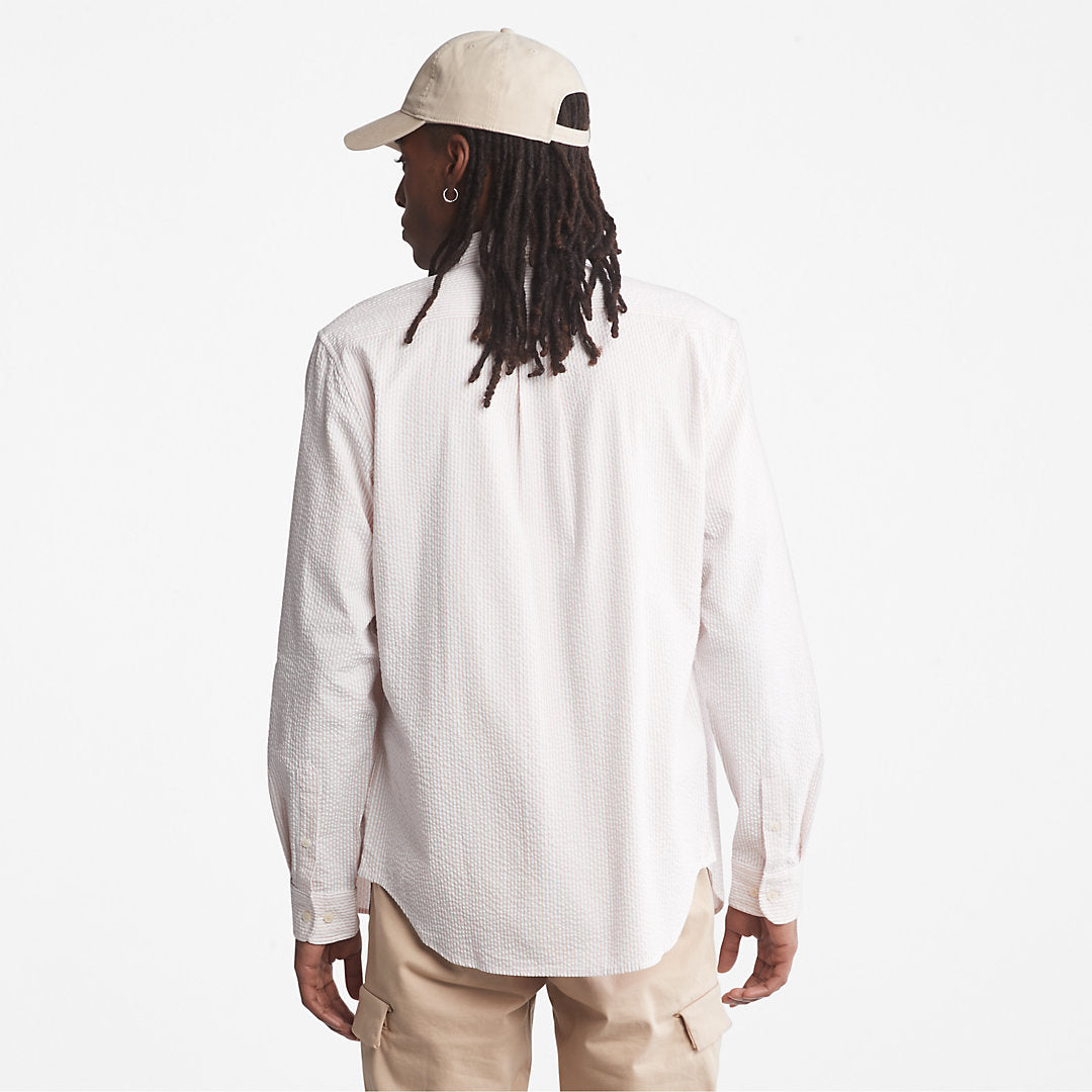 Timberland Mens Striped Seersucker Shirt for Men in Light Pink