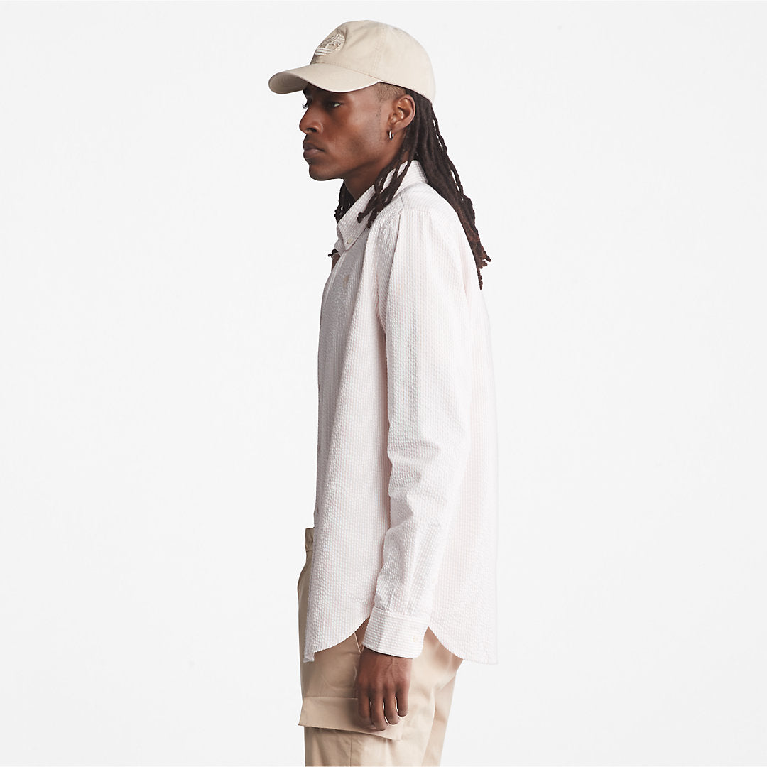 Timberland Mens Striped Seersucker Shirt for Men in Light Pink