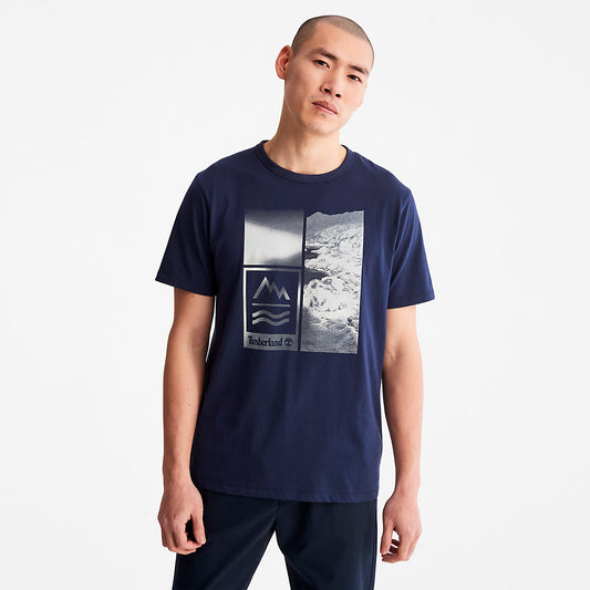 Timberland Mens Mountains-to-Rivers Print T-Shirt for Men in Blue