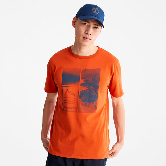 Timberland Mens Mountains-to-Rivers Print T-Shirt for Men in Orange