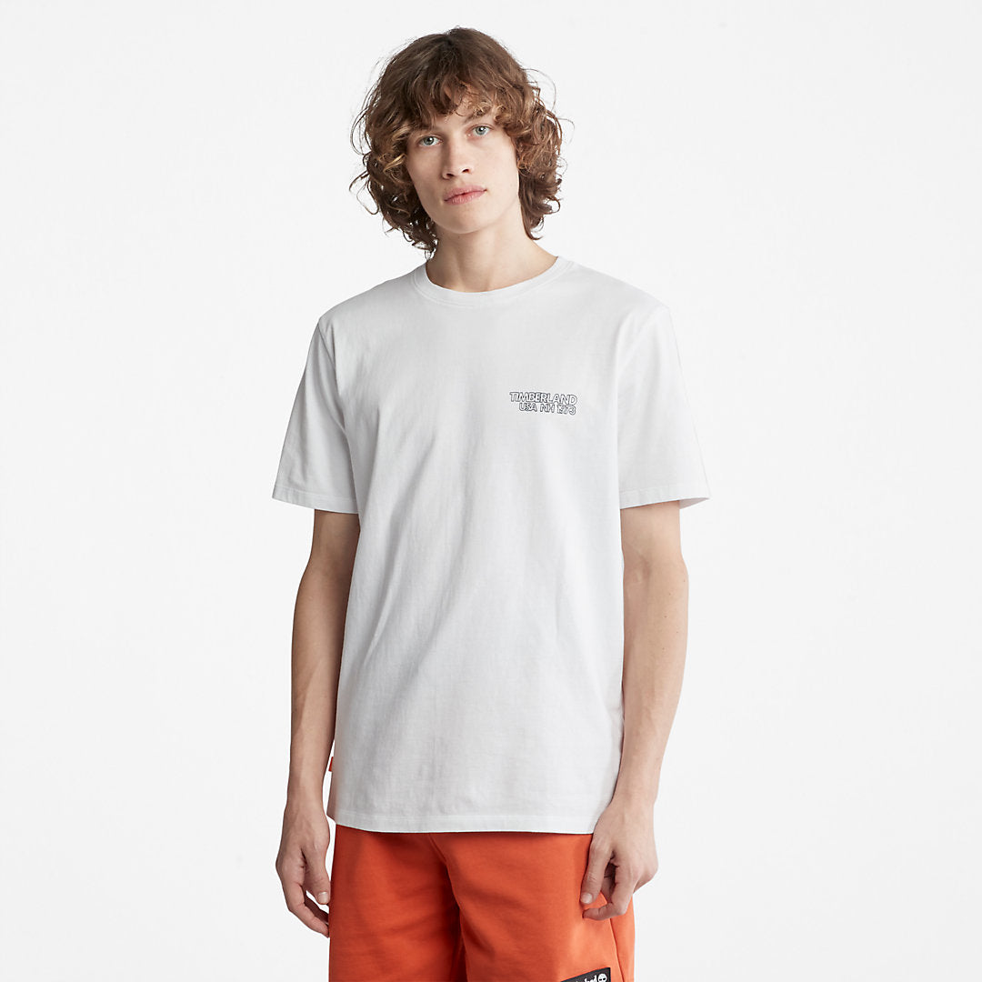 Timberland Mens Outdoor Heritage Stacked-Logo T-Shirt for Men in White