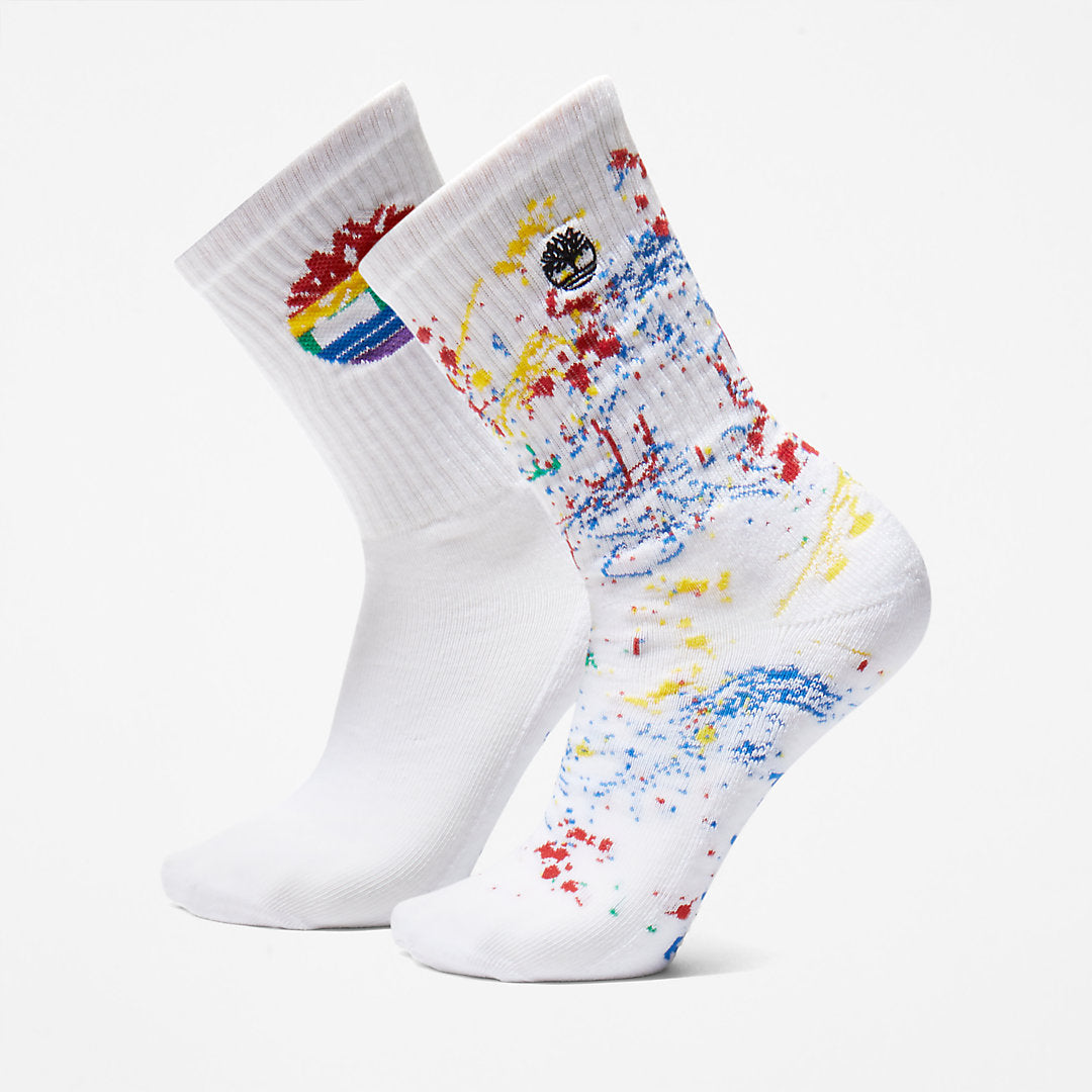 Timberland Mens 2-Pack Pride Crew Socks for Men in White