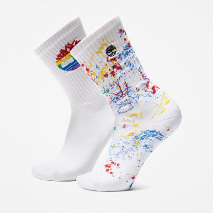 Timberland Mens 2-Pack Pride Crew Socks for Men in White
