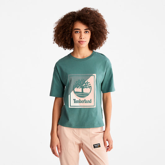 Timberland Womens Logo Graphic T-Shirt for Women in Teal