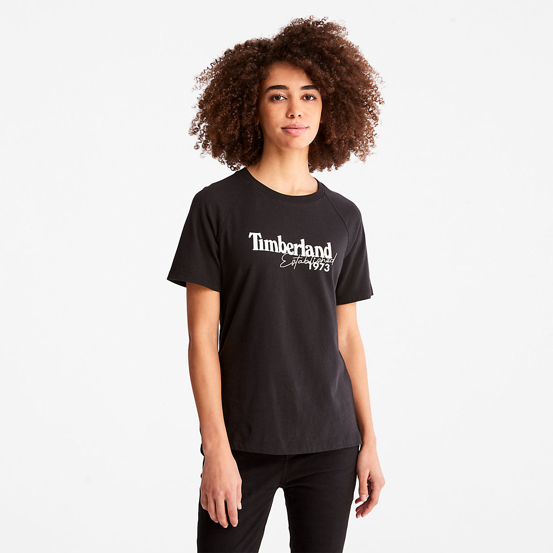 Timberland Womens Raglan-sleeve Logo T-Shirt for Women in Black