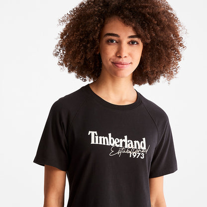Timberland Womens Raglan-sleeve Logo T-Shirt for Women in Black