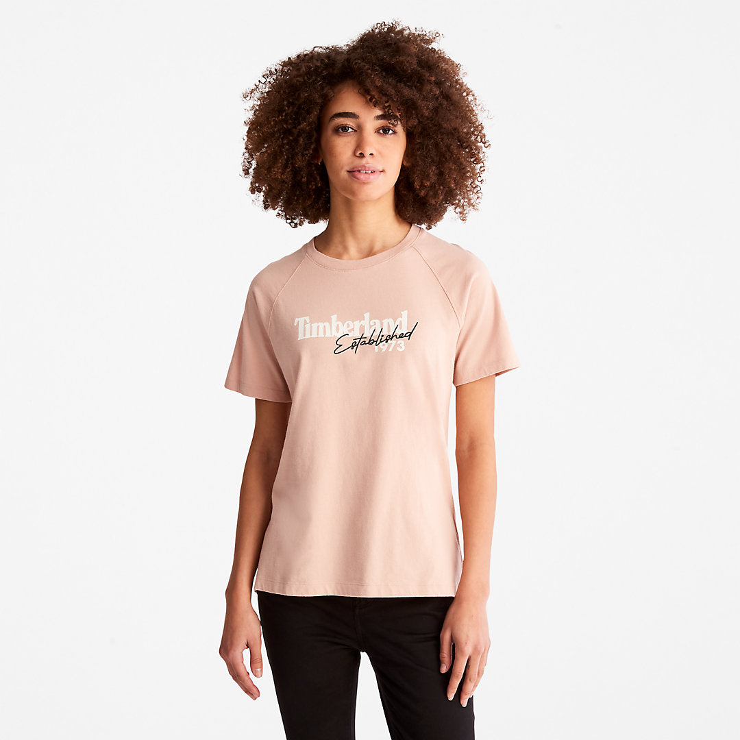 Timberland Womens Raglan-sleeve Logo T-Shirt for Women in Light Pink