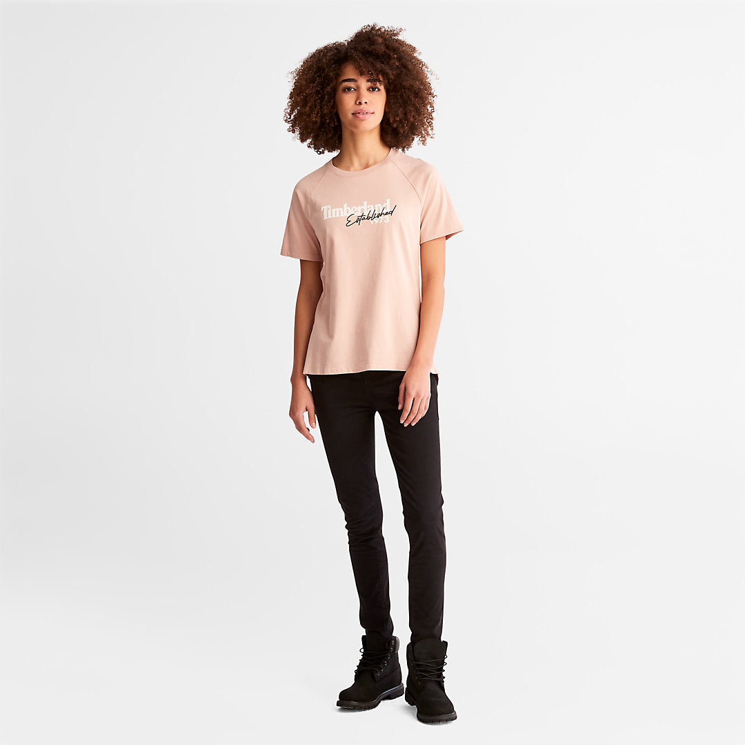 Timberland Womens Raglan-sleeve Logo T-Shirt for Women in Light Pink