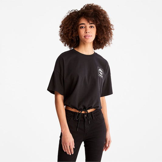 Timberland Womens Cropped T-Shirt with Drawstring Hem for Women in Black