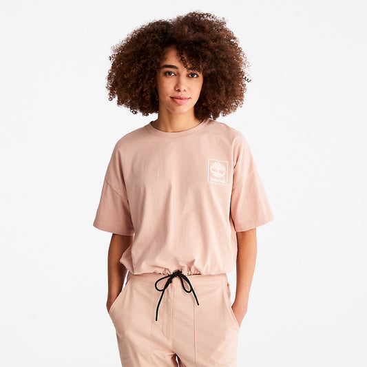 Timberland Womens Cropped T-Shirt with Drawstring Hem for Women in Pink