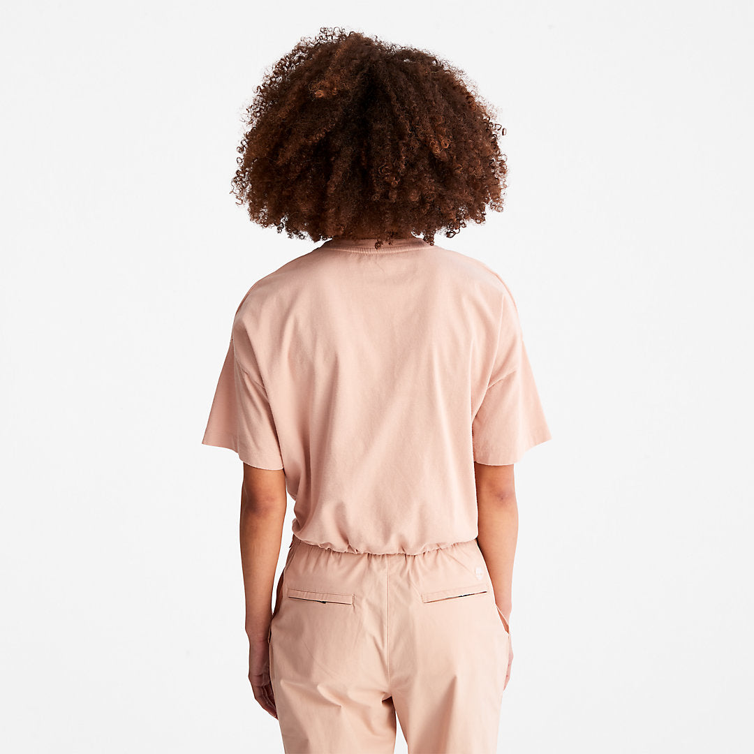 Timberland Womens Cropped T-Shirt with Drawstring Hem for Women in Pink