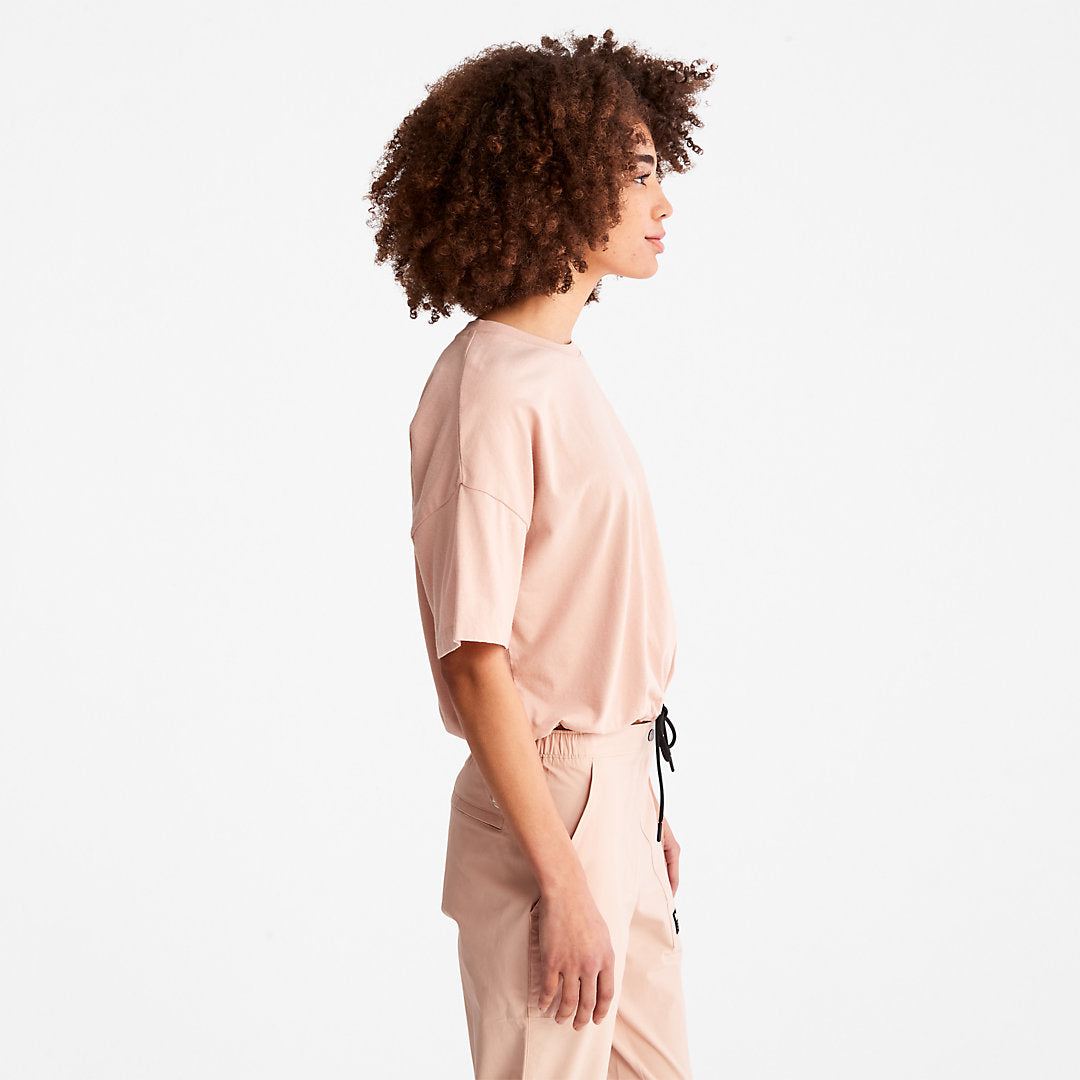 Timberland Womens Cropped T-Shirt with Drawstring Hem for Women in Pink