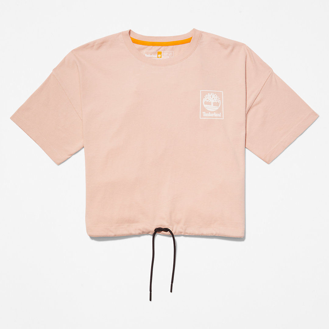Timberland Womens Cropped T-Shirt with Drawstring Hem for Women in Pink
