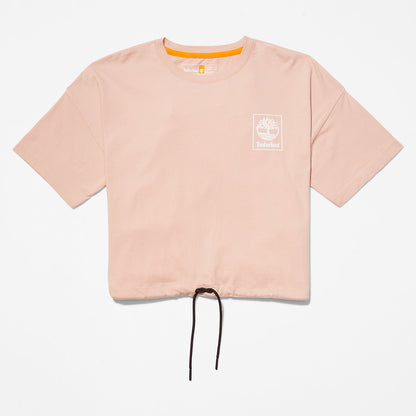 Timberland Womens Cropped T-Shirt with Drawstring Hem for Women in Pink