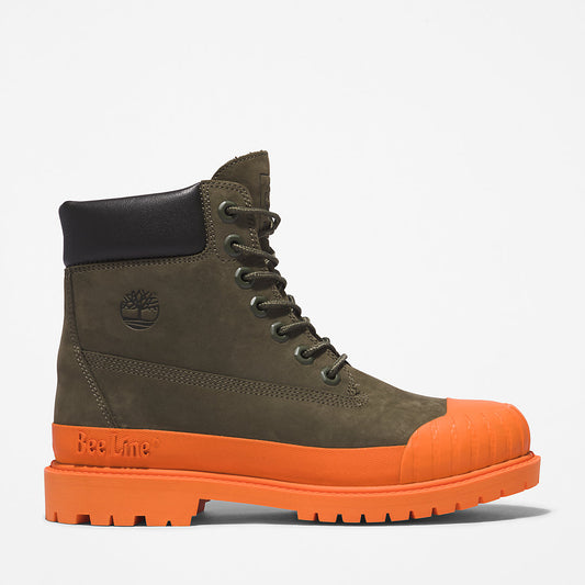 Timberland Womens Bee Line x Timberland® 6 Inch Rubber Toe Boot for Women in Dark Green/Orange