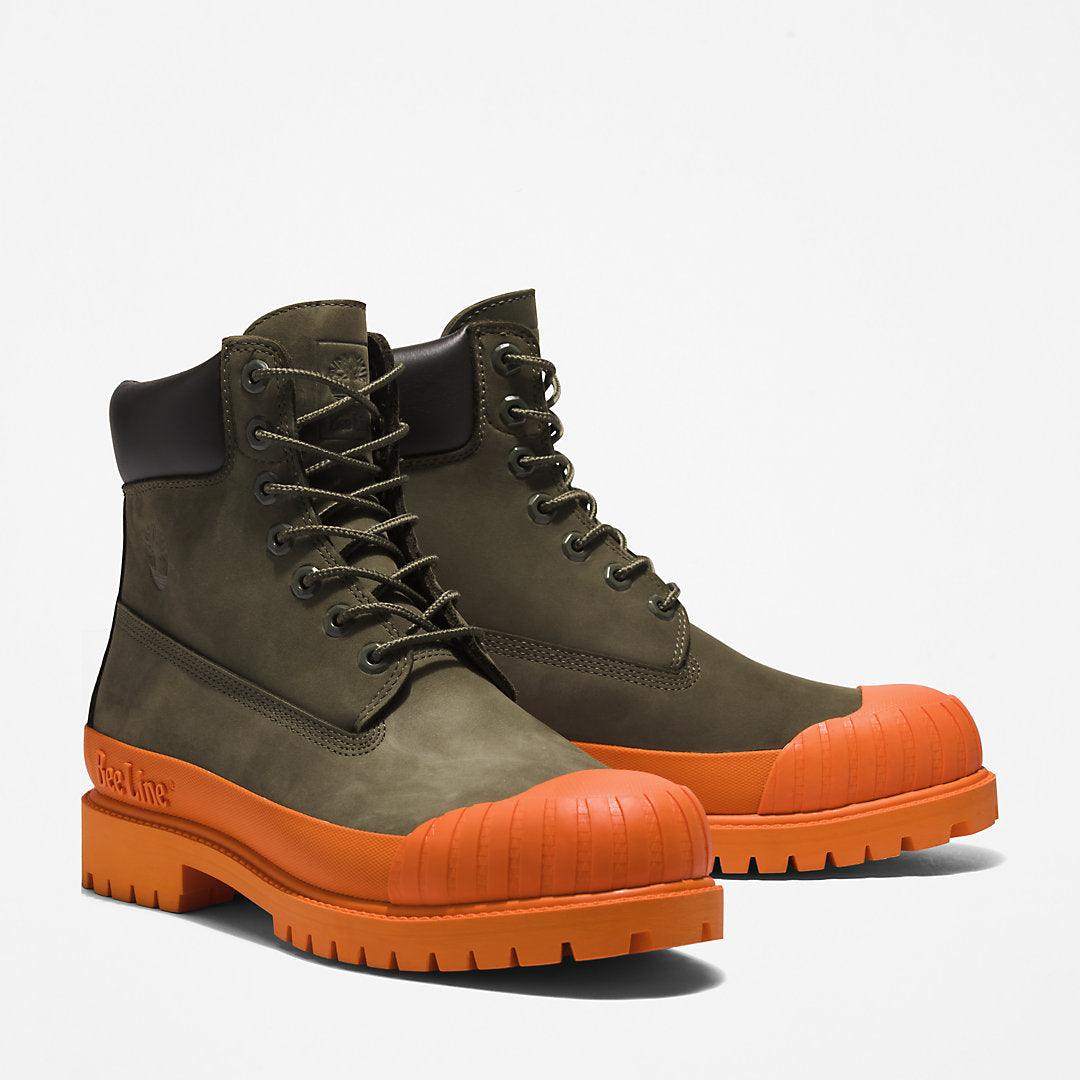 Timberland Mens Bee Line x Timberland® 6 Inch Rubber Toe Boot for Men in Dark Green/Orange